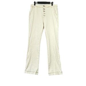 Tribal Jeans Women's Cream Button Fly Jeans Sz 12 High Rise Contrast Stitching